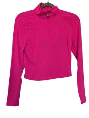 NWT Lilly Pulitzer Small Luxletic Justine Crop Half Zip UPF 50+ Cockatoo Pink